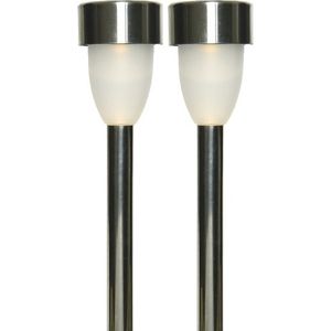 2x Buiten/tuin LED RVS stekers Nova solar verlichting 26 cm