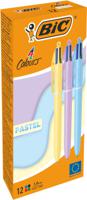 Bic Colours Pastel 4-kleurenbalpen, medium, klassieke inktkleuren, µdoos van 12 stuks