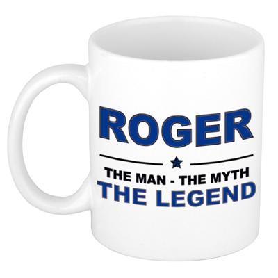 Roger cadeau mok - man myth legend - naam koffiemok / beker - wit en blauw - 300 ml Roger cadeau mok - man myth legend - naam koffiemok / beker - wit en blauw - 300 ml