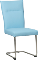 Lichtblauwe leren industriële eetkamerstoel Retro - poot rond rvs - Toledo Leer Sky Blue (lichtblauw leer)