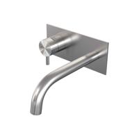 Brauer Brushed Edition Inbouw Wastafelmengkraan met Gebogen Uitloop en Afdekplaat Model B2 RVS Geborsteld PVD