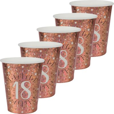 Verjaardag feest bekertjes leeftijd - 50x - 18 jaar - rose goud - karton - 270 ml