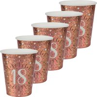 Verjaardag feest bekertjes leeftijd - 50x - 18 jaar - rose goud - karton - 270 ml