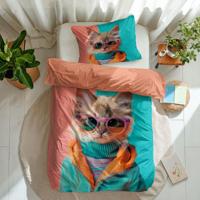 Dekbedovertrek Katoen Animal Couture Kitten Dieren 140x200 Cm Fresh And Co Kids - Dekbed-Discounter.nl