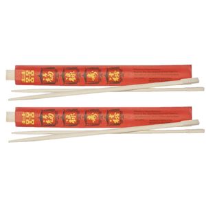 Eetstokjes gemaakt van bamboe in rood papieren zakje 4x stuks - Eetstokjes