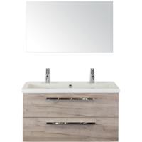 Seville Badmeubelset 100 cm - Craft Oak - Wastafel Djazz 2 Kraangaten met Spiegel