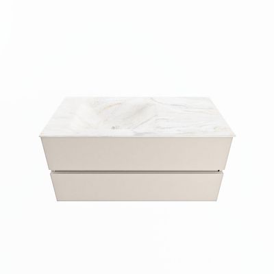 MONDIAZ VICA-DLUX 100cm badmeubel onderkast Linen 2 lades. Inbouw wastafel CLOUD links 1 kraangat, kleur Ostra.