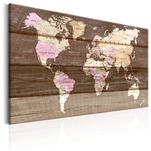Schilderij - Wereld op hout , houtlook