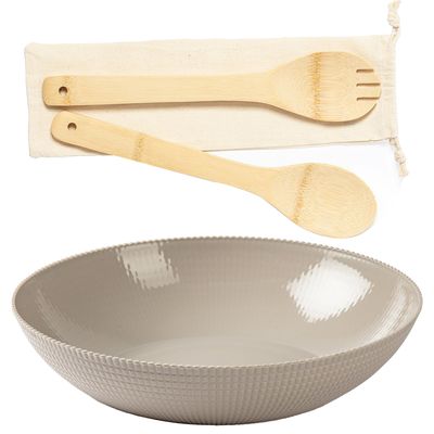 Plastic Forte Slakom/schaal met bamboe slacouvert - Kunststof - D30 cm