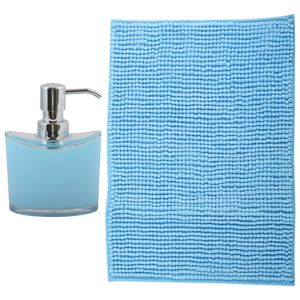 MSV badkamer droogloop mat - Bolzano - 40 x 60 cm - met bijpassende kleur zeeppompje - lichtblauw