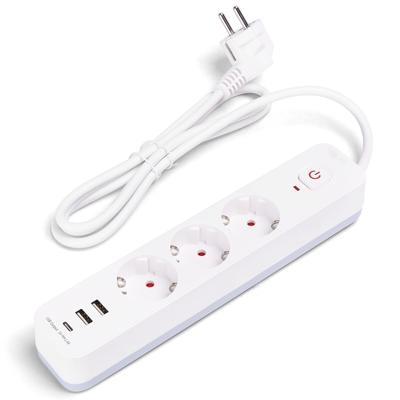 Stekkerdoos met USB - Verlengsnoer met USB - Aigi - 3 Stopcontacten - 2 USB-A - 1 USB-C - 1.5 Meter - Randaarde - Wit | Nederland