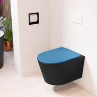 Wandcloset Mondiaz Lavie | Zonder spoelrand | Incl.Toiletzitting-Jeans | Keramiek | Urban (zwart mat)