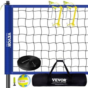 VEVOR Volleybalnet In hoogte verstelbare volleybalnetset, 9,7 x 2,4 m Draagbaar strandvolleybalnet, blauw volleybalnet Opvouwbaar volleybalnet met volleybal en draagtas, voor tuin, strand