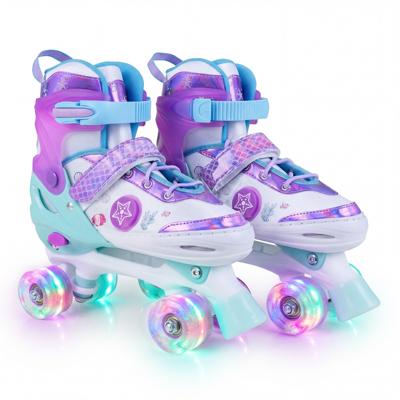 Rolschaatsen voor Kinderen van 5-7/7-9/9-14 Jaar Quad-Schaatsen Verstelbaar in 4 Maten met Lichtgevende Wielen Veiligheidsbescherming voor Beginners Oceaanthema voor Binnen en Buiten-L