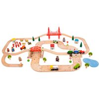 Houten weg en treinset platteland