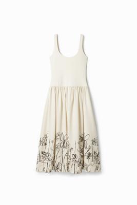 Midi-jurk met bloemenprint en uitlopende rok - WHITE - M