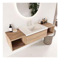 Mondiaz Bukla 160cm badmeubel met open module 40 L+R kleur washed oak 2 lades wastafel midden 1 kraangat kleur talc