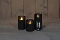 Anna&apos;s Collection LED kaars flame effect rustiek set 7.5 cm zwart 3 stuks