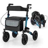 2-in-1 Rolstoel & Reisrollator Loophulp Rollator met Luchtbanden en Zitting 7-Voudig in Hoogte Verstelbaar Opvouwbaar en Licht