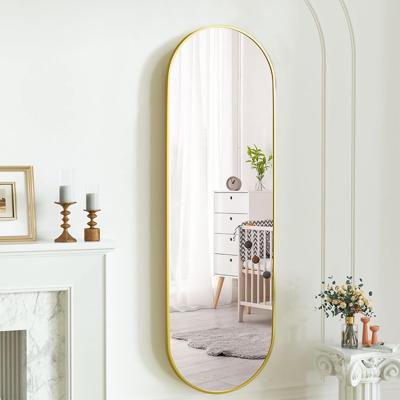 LoXa - Passpiegel Ovalo Goud - 160x60 cm - Ovaal - Ophangbaar - Goud Geborsteld Aluminium Frame - HD-glas - Luxe Wandspiegel