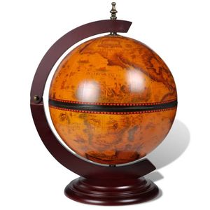 The Living Store Globebar - Replica Zeekaarten - Antieke Frescos - Eucalyptushout - 38x33x48 cm