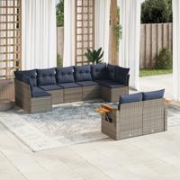 9-delige Loungeset met kussens poly rattan grijs