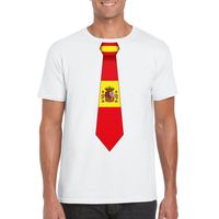 Wit t-shirt met Spanje vlag stropdas heren - thumbnail