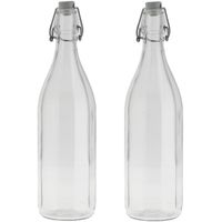 2x Stuks glazen fles transparant met beugeldop 1000 ml - thumbnail