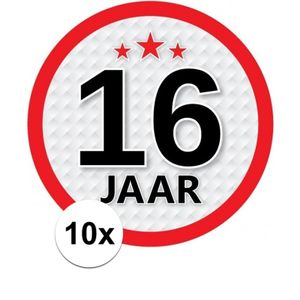 10x 16 Jaar leeftijd stickers rond 15 cm verjaardag versiering