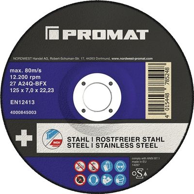 Promat/Tecwerk Afbraamschijf | A24Q-BFX 2in1 | D125xS7mm | gebogen RVS/staal | gat 22,23 mm - 4000845003