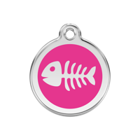 Fish Skeletton Hot Pink roestvrijstalen hondenpenning medium/gemiddeld dia. 3 cm - Reddingo