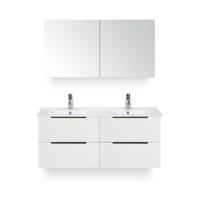 Seville Badmeubelset 120 cm - 4 laden Wit Hoogglans Edge - Wastafel Enjoy Dubbel - met Spiegelkast