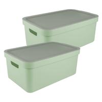 Sunware opbergbox Sigma Home met deksel - 2x - kunststof - 45 liter - lichtgroen