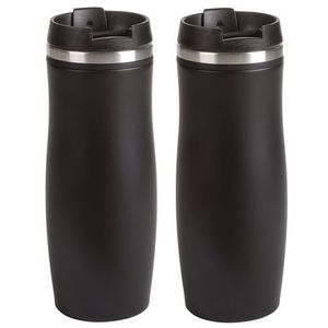 2x Thermosbekers/warmhoudbekers zwart 400 ml