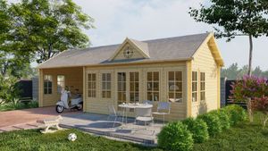 Tuindeco Big Ben Blokhut 930x400 cm 70 mm vuren blank- Zadeldak- Onbehandeld vurenhout- Tuindeco