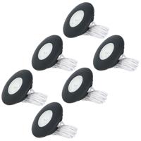 Set van 6 Pavo - Platte LED ipbouwspots met lage inbouwdiepte 12mm - 3 Watt 260 Lumen - 2700K Warm wit - Dimbaar - Rond - Meubelspot - IP44 waterdicht - Zwart