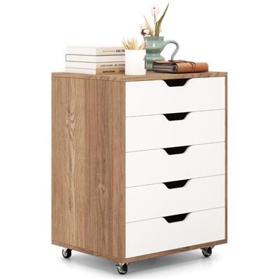 5-Ladenkast Verrijdbare Verticale Archiefkast op Wielen met 5 Laden Gebogen Handgreep en 2 Wielen met Rem 49 x 40 x 65 cm Natuur