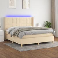Boxspring met matras en LED stof crèmekleurig 160x200 cm