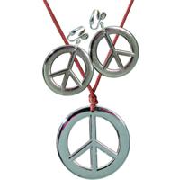 Carnaval verkleed set Hippie - Peace teken ketting/oorbellen - dames - Flower Power - thumbnail