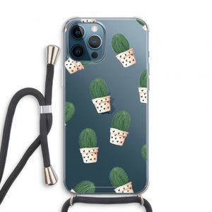 Cactusprint roze: iPhone 12 Pro Transparant Hoesje met koord