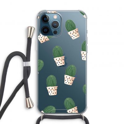 Cactusprint roze: iPhone 12 Pro Transparant Hoesje met koord