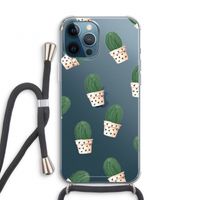 Cactusprint roze: iPhone 12 Pro Transparant Hoesje met koord