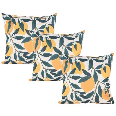 Buitenkussen citroenen - 3x - geel/groen - 45 x 45 cm - Water en UV bestendig - kussentje voor buite