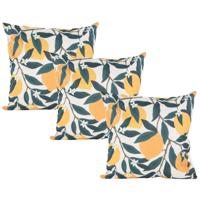 Buitenkussen citroenen - 3x - geel/groen - 45 x 45 cm - Water en UV bestendig - kussentje voor buite