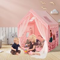 Grote Kindertent Binnenspeeltent met Gewatteerde Mat Deurgordijn Ademende Gaasramen voor Kinderen Vanaf 1 Jaar Roze - thumbnail