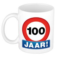 Verkeersbord mok/ beker 100 jaar - Verjaardagsmokken   -