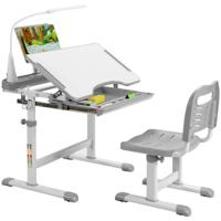 Kindertafel Kinderschreibtisch Set met Boekenstandaard & LED-licht voor Jongens & Meisjes Grijs