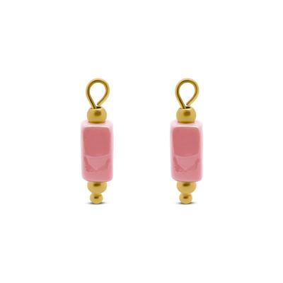 Oorbelhangers keramiek block roze - Stainless steel - Goud