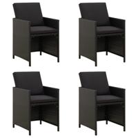 Tuinstoelen 4 st met kussens poly rattan zwart - thumbnail