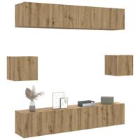 6-delig Tv-meubelset wandmontage bewerkt hout artisanaal eiken